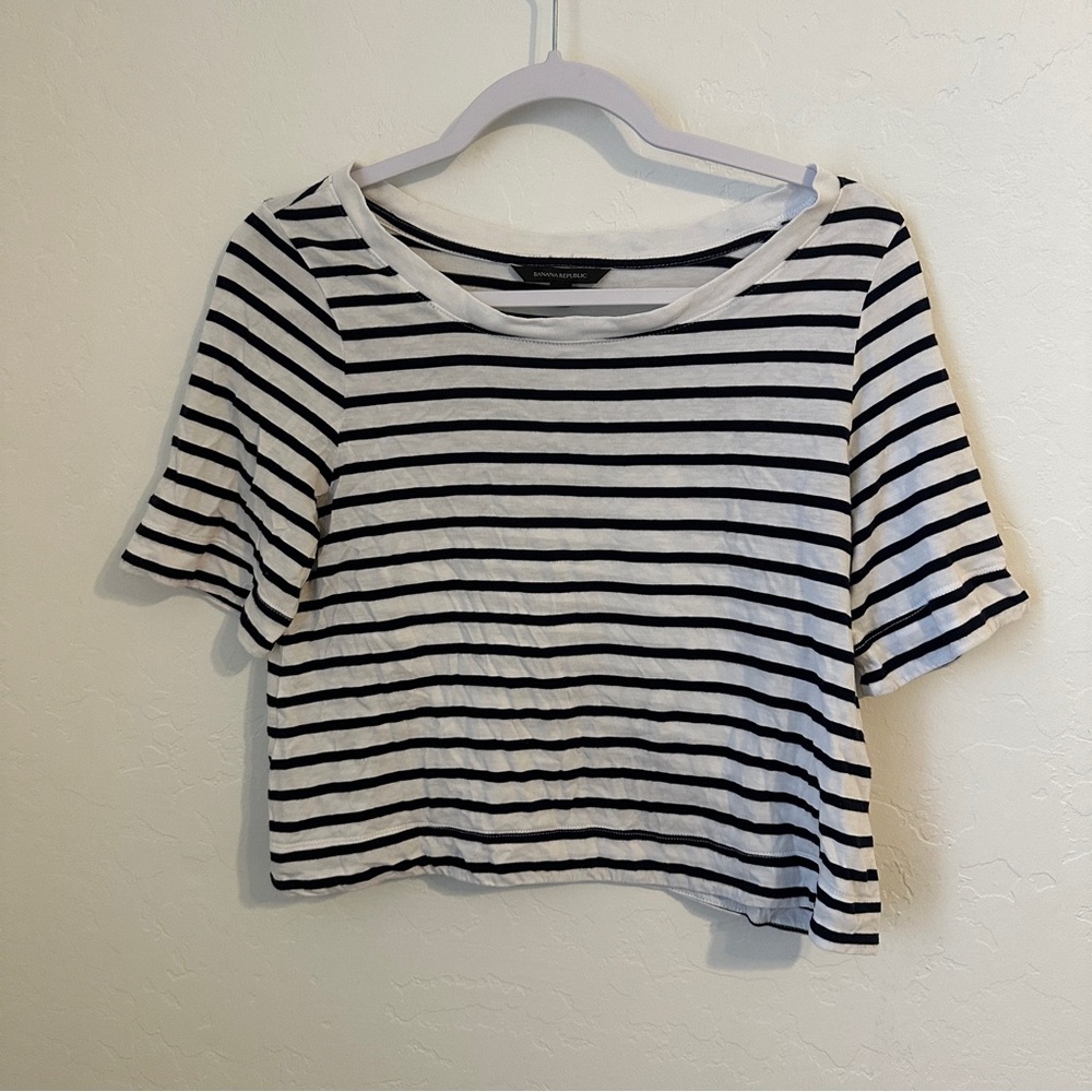 Banana Republic Elbow-Sleeve Striped Cropped Tee XS